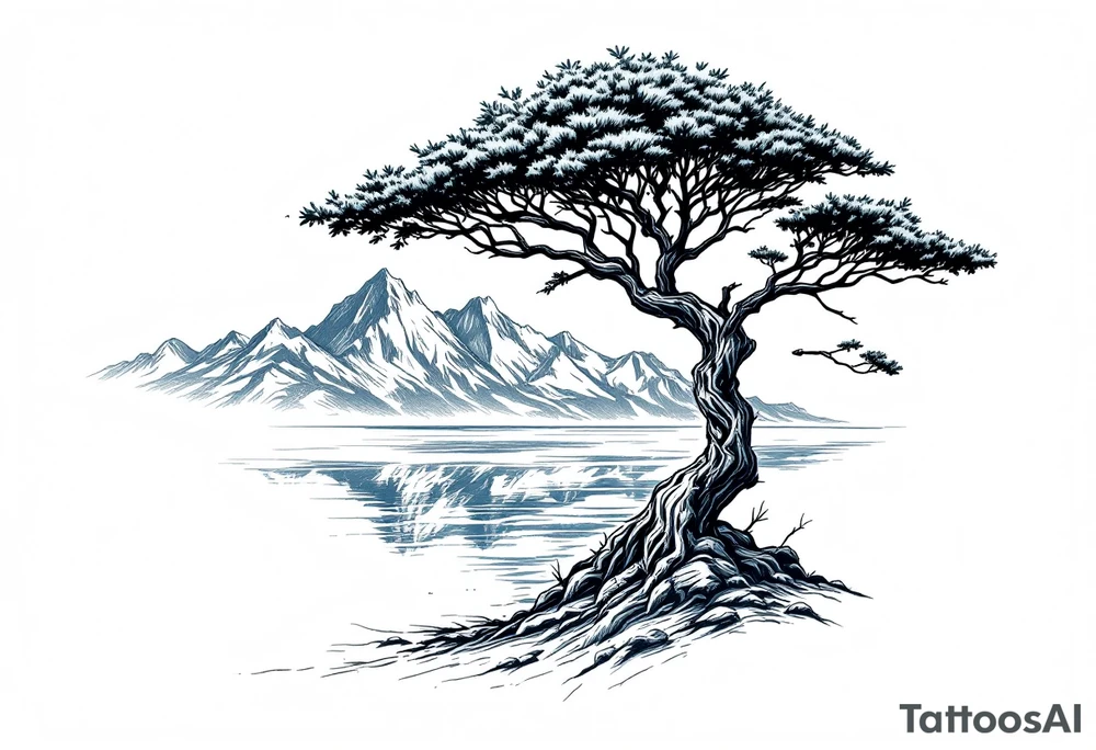 acacia tree with mountains and the ocean tattoo idea