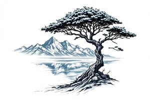 acacia tree with mountains and the ocean tattoo idea