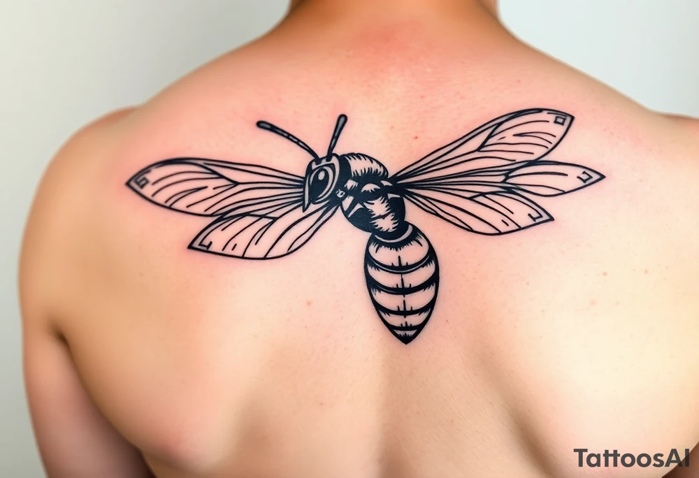 Angry hornet flying with arched body tattoo idea