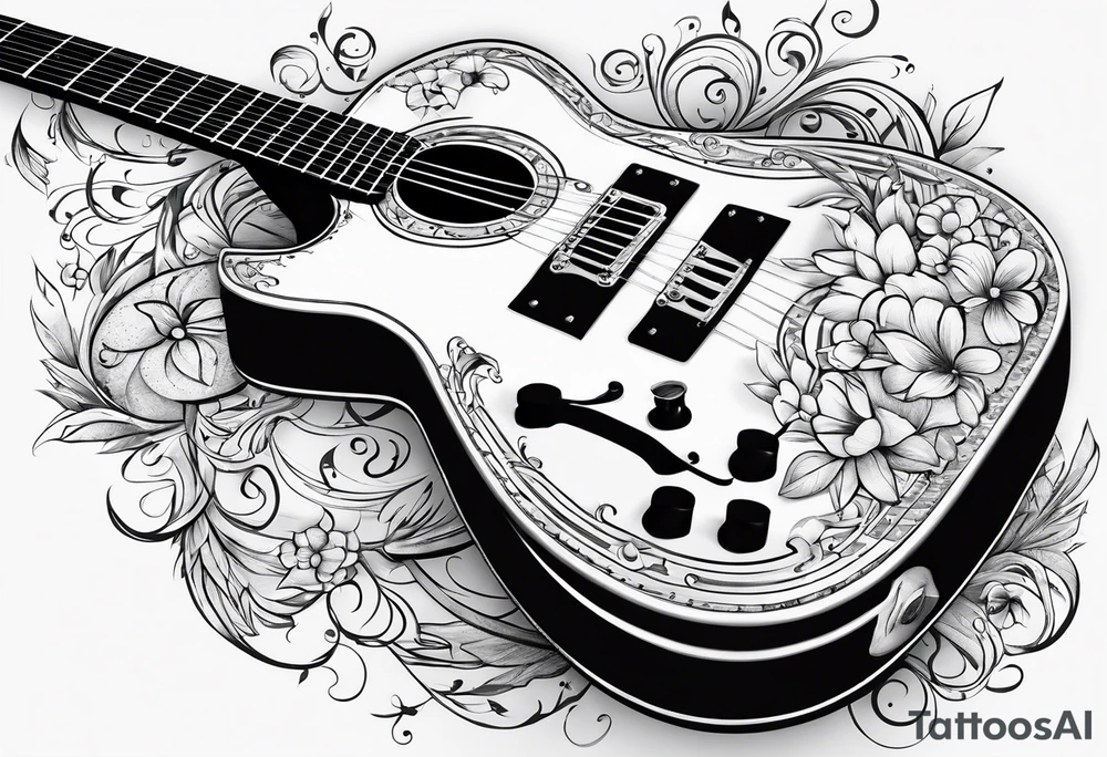 guitar with notes wrapped around it tattoo idea