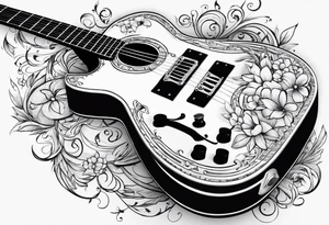 guitar with notes wrapped around it tattoo idea