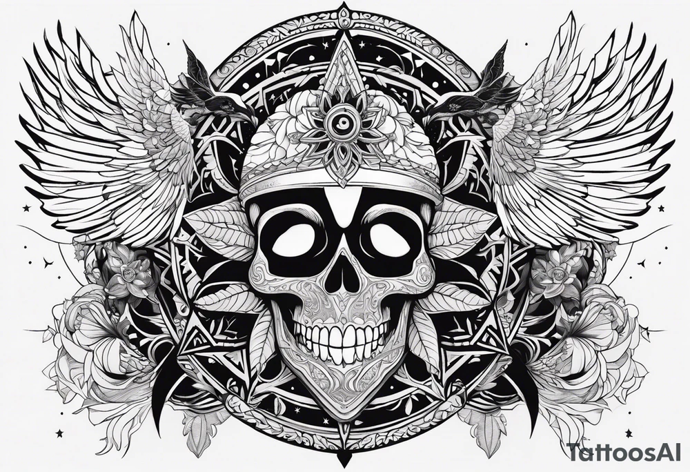 black kali, goddess pirate, alien, pachamama, valkrye, warrior, skull, lotus azul, wing, eagle, zenza resonance, stars, 5D, anahata chakra tattoo idea