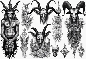 Baphomet sleeve high contrast human like tattoo idea
