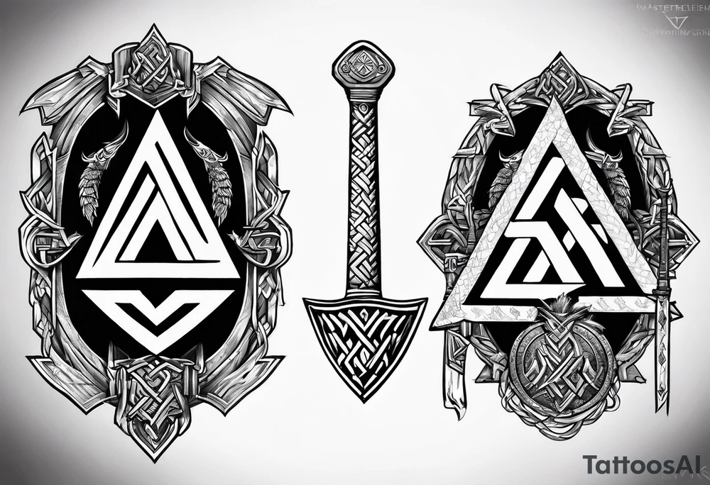 Valhalla valknut sword axe shield tattoo idea