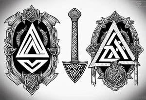 Valhalla valknut sword axe shield tattoo idea