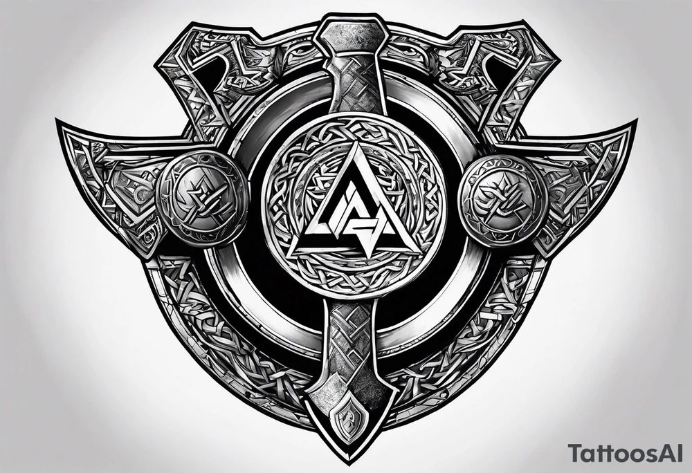 Valhalla  round 
shield axe sword valknut tattoo idea