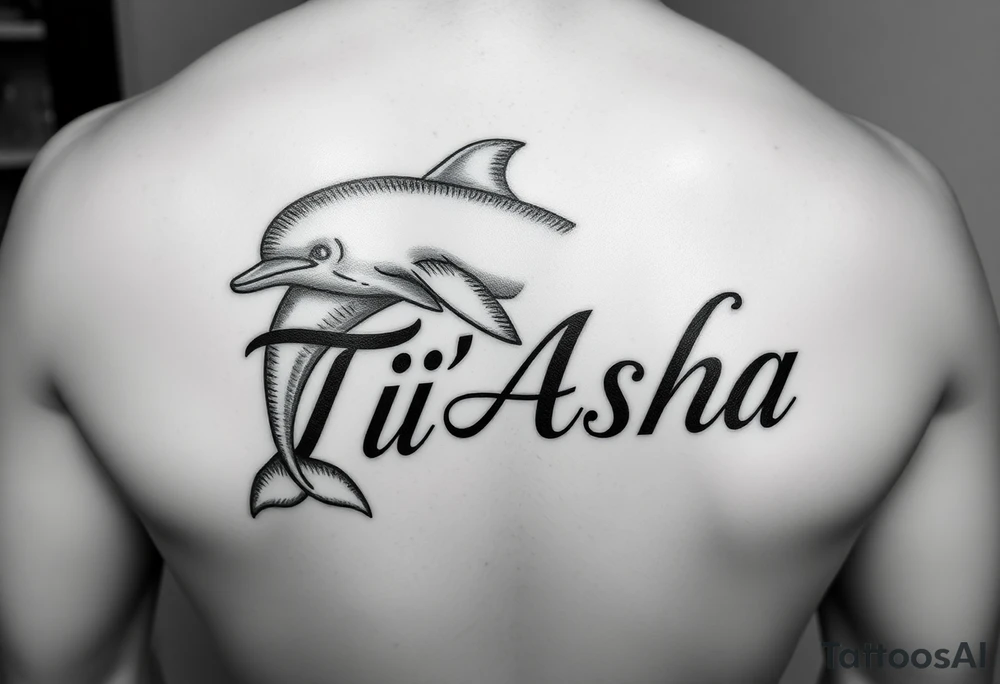 The name Ti'Asha with a dolphin for my mom favorite animal with the tattoo being somewhere on the arm or bicep tattoo idea