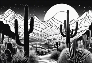 Mountains,  cactus, silhouette of man and woman tattoo idea