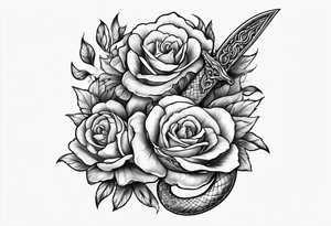 A long dagger with a snake wrapped around it. Add two flowers tattoo idea