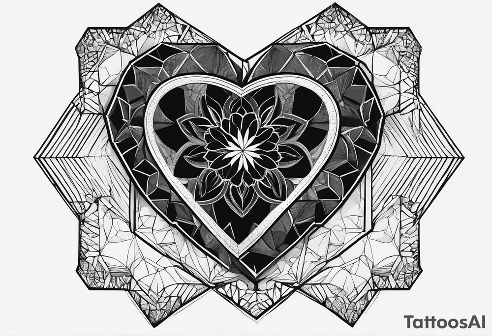 black hexagon heart with black background tattoo idea