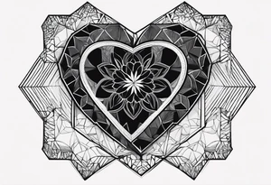 black hexagon heart with black background tattoo idea