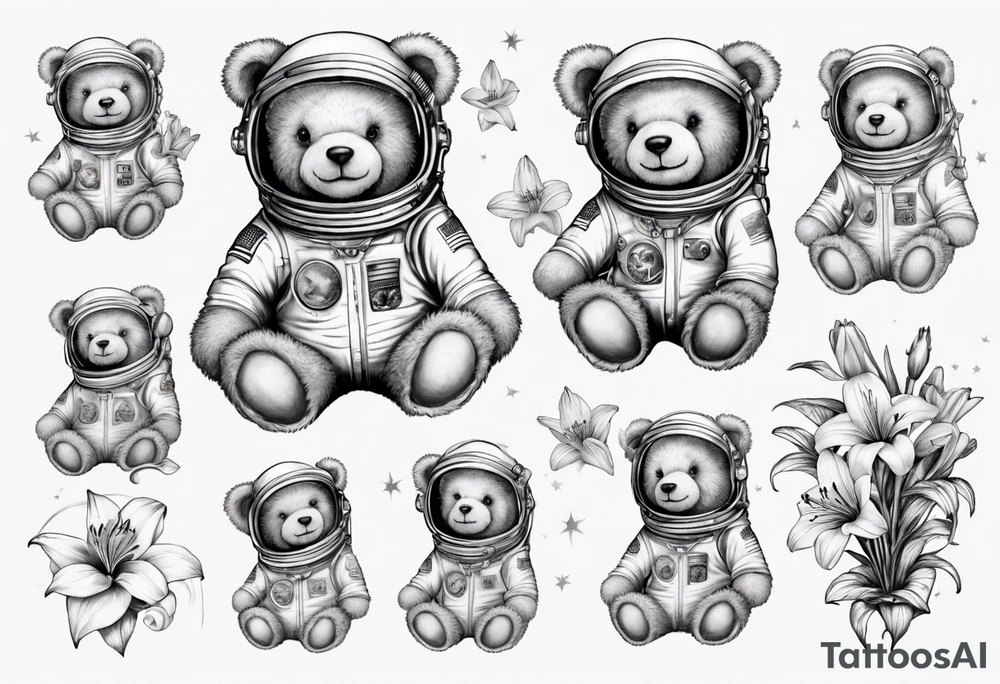 Teddy bear astronaut Lily tattoo idea