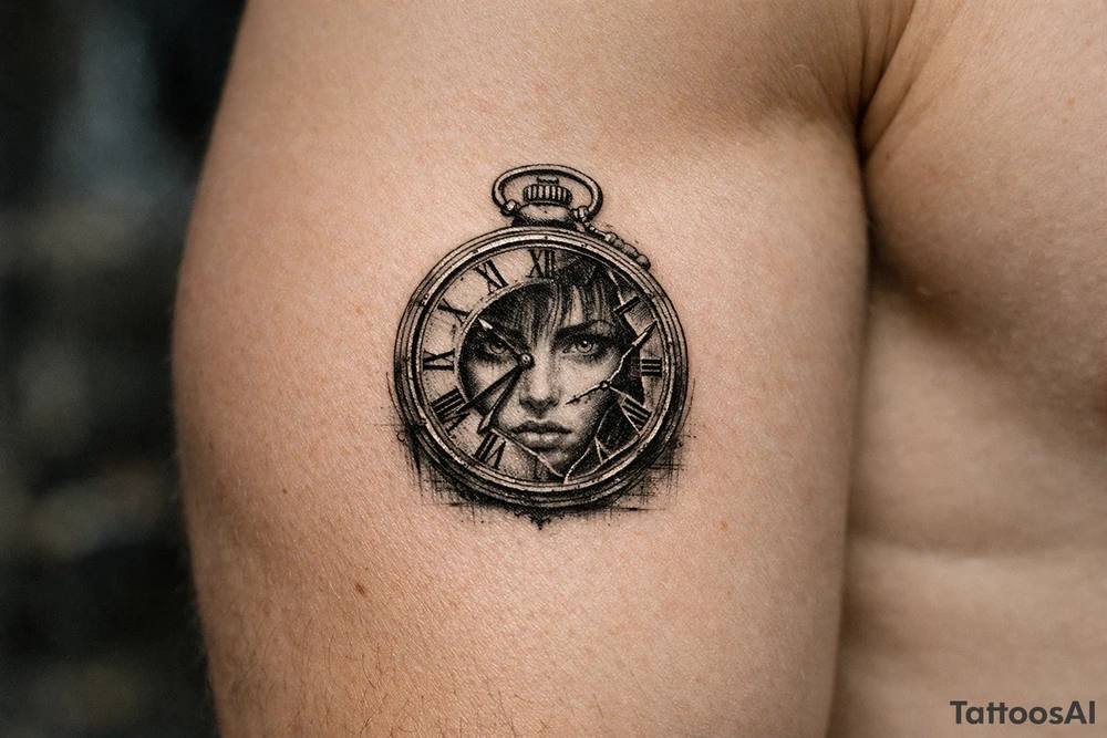Large pocket watch, Margo's face peering through the glass. tattoo idea