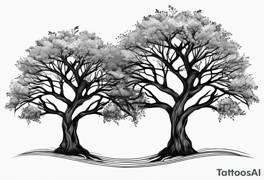 Three trees together fineline simple tattoo idea