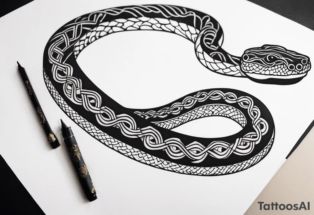 Long Double head snake tattoo for placement along the spine in japanese style to symbolise a journey of healing and transformation with reference to being a twin tattoo idea