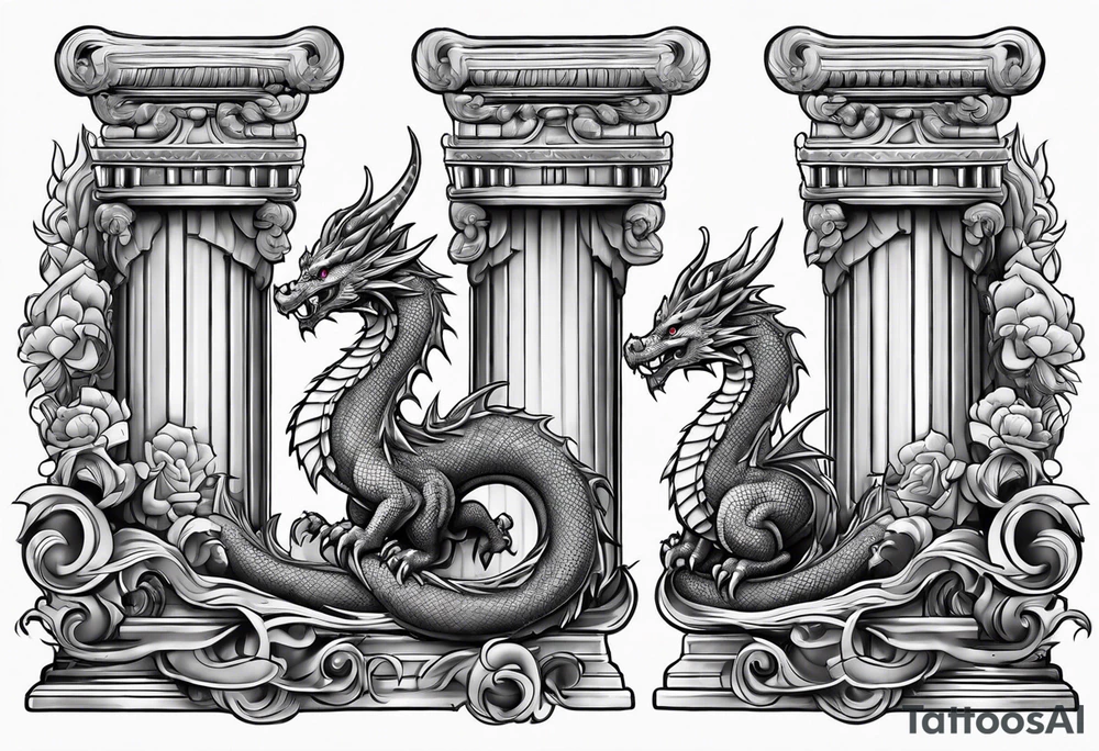 Cute Dragon roman columns tattoo idea