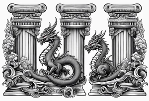 Cute Dragon roman columns tattoo idea