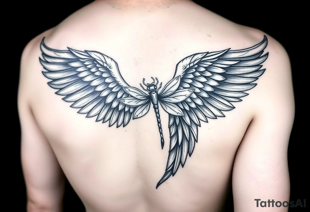 One angel wing for upper arm, add a waterlily and dragonfly tattoo idea