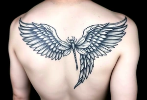 One angel wing for upper arm, add a waterlily and dragonfly tattoo idea