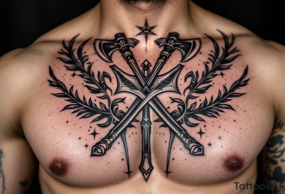 Roman weapons with axes tattoo idea