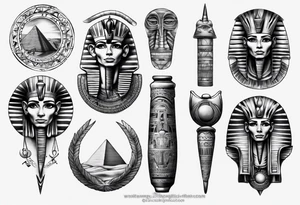 Egyptian theme full sleeve realistic tattoo idea