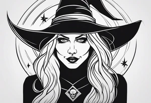 wicked witch face with just skull hair and hat tattoo idea