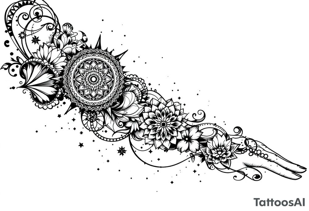 intricate mandala with sacred geometry and cosmic elements tattoo idea
