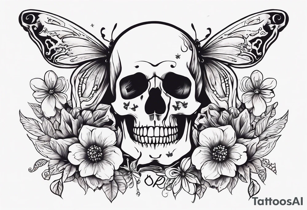 full body skeleton
 flowers and butterflies
simple design minimal words "dry bones come alive" tattoo idea