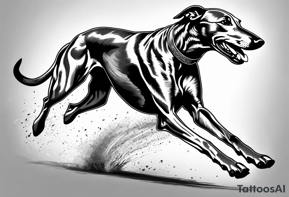 realistic Running greyhound racing tattoo idea