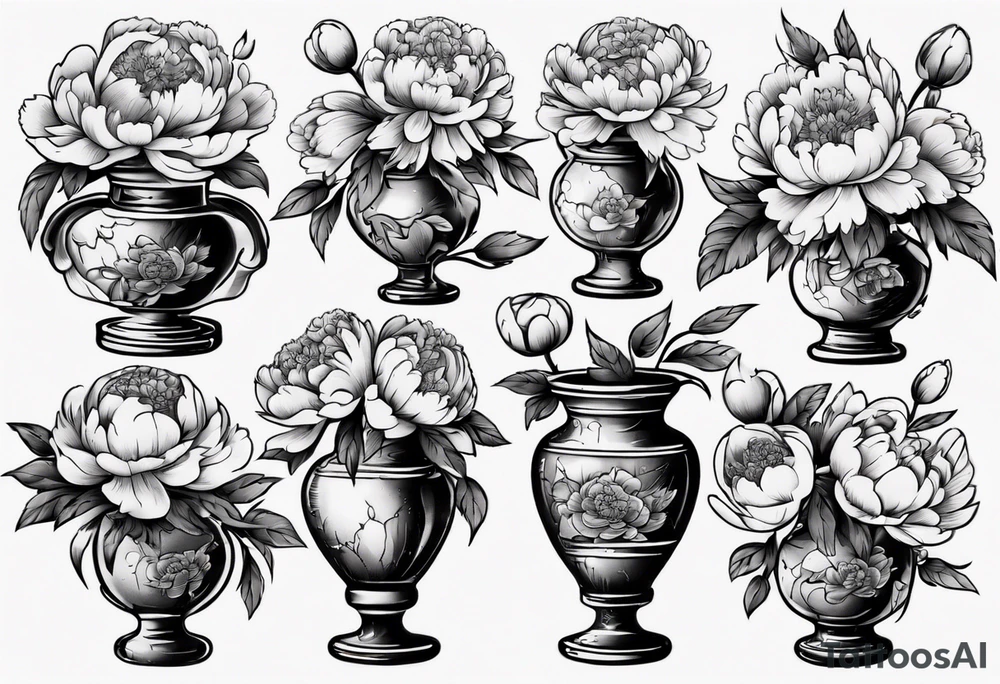 Old school vase with peonies in it tattoo idea