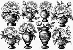 Old school vase with peonies in it tattoo idea