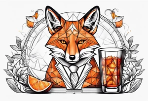 male fox with one Negroni in short lowball cocktail glass with ice and orange peel tattoo idea