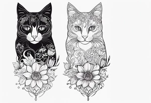 Art nouveau forearm tattoo of cat in flowers tattoo idea