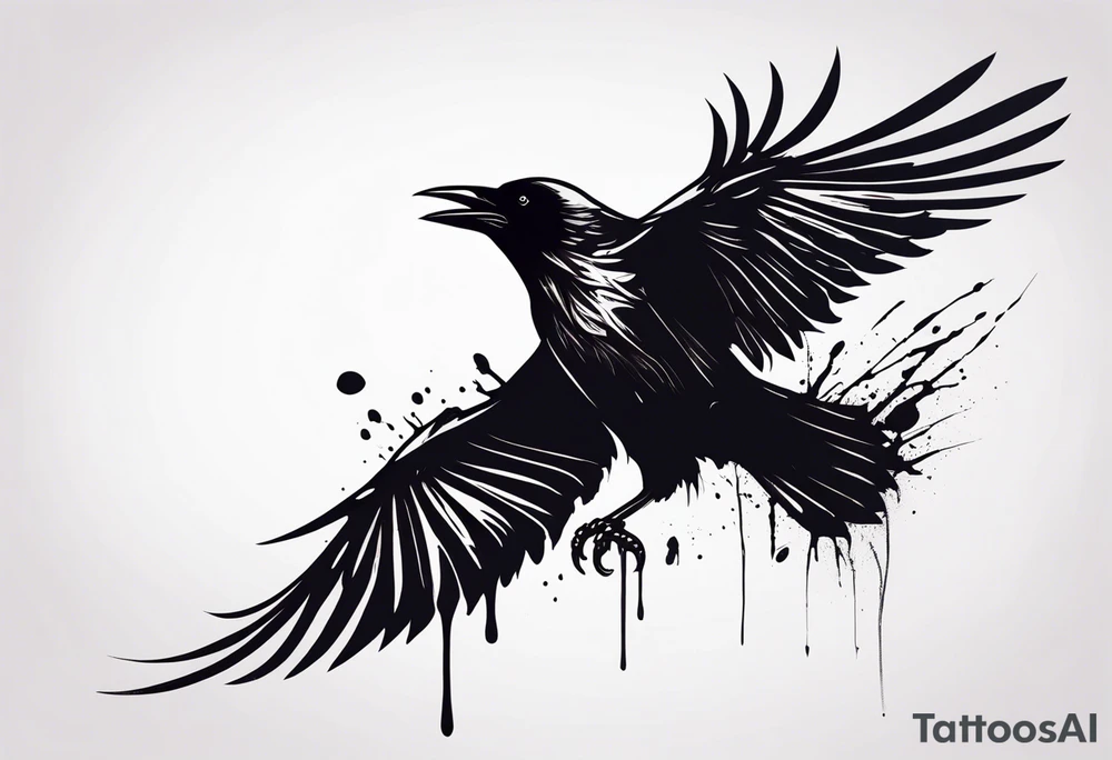a black dead raven dripped in blood tattoo idea