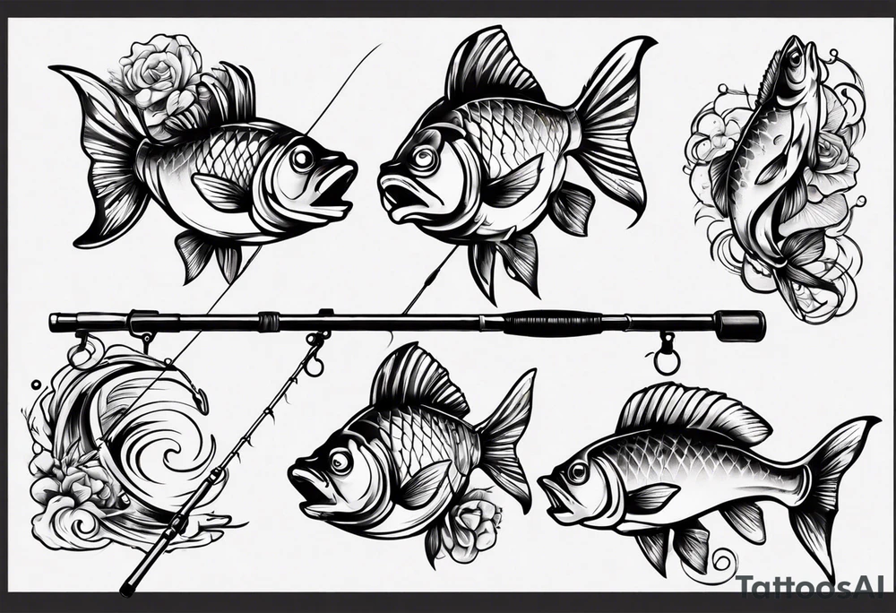 Fishing rod with fish tattoo idea