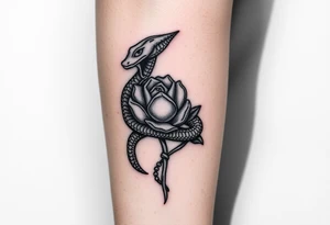 powerful majestic snake wrapped around rose stem tattoo idea