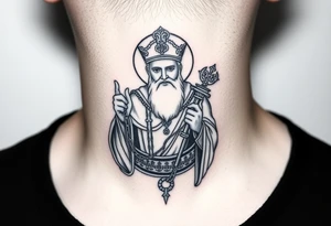 russian christian orthodox saint holding the russian orthodox thurible chains tattoo idea