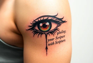 A Realistic Eye with Scripture tattoo idea