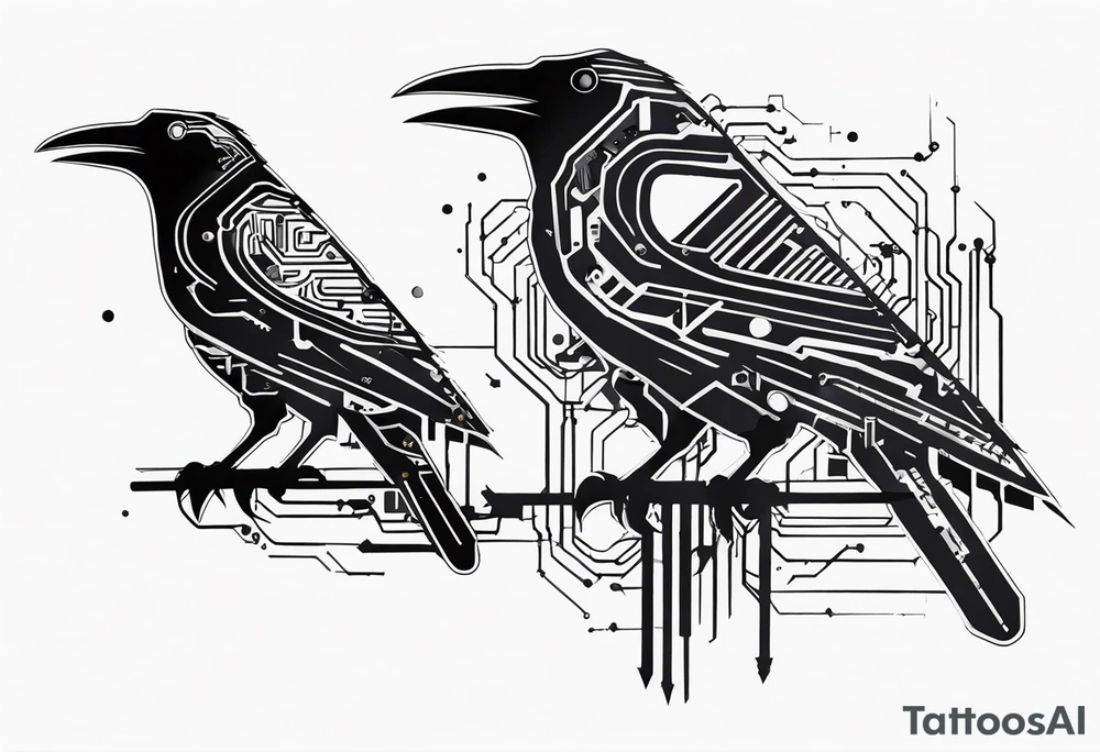 Crows made out of circuit boards tattoo idea