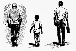 dad and son walks away contour tattoo idea