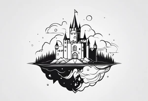 a castle floating on a small crystal tattoo idea