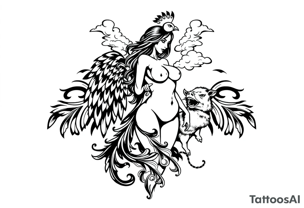 fat naked sexy woman , peacock , pig ,cakes, liquor, cigerette, Storm clouds, pig, peacock , fat sexy naked fat woman, cupcakes, noose , money, goat lion, couple having sex, cigerette storm lightening, killing, darkness death, violent majestic creatures tattoo idea
