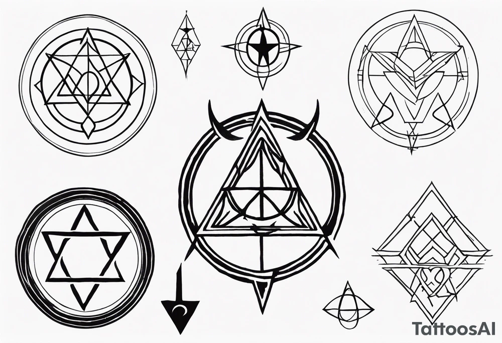 Geometric satanic symbols tattoo idea