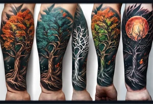 A religious forearm tattoo portraying a tree progressing from death to life tattoo idea