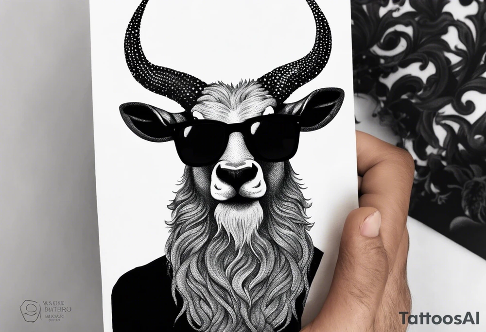 capricorn with beard and sunglasses tattoo idea