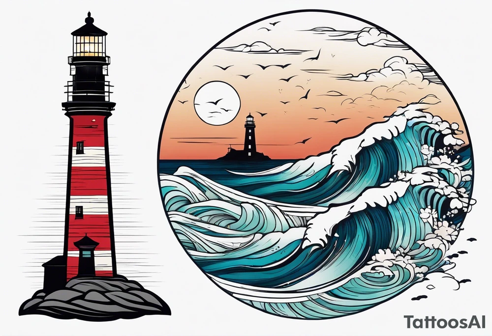 lighthouse at the ocean, minimalist tattoo idea
