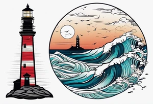 lighthouse at the ocean, minimalist tattoo idea