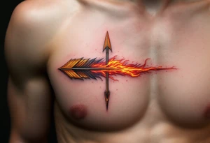 A fire arrow with a golden tip and a trail of red and orange flames, symbolizing unstoppable energy. tattoo idea