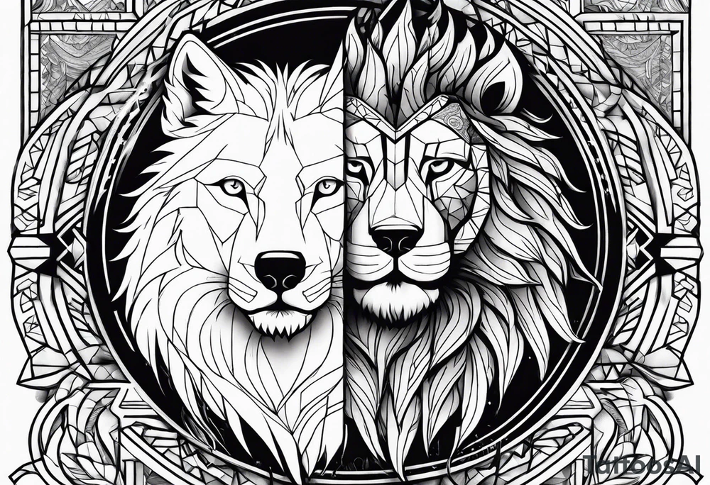 Wolf and lion tattoo idea
