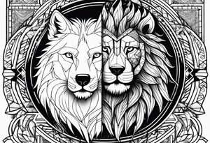 Wolf and lion tattoo idea